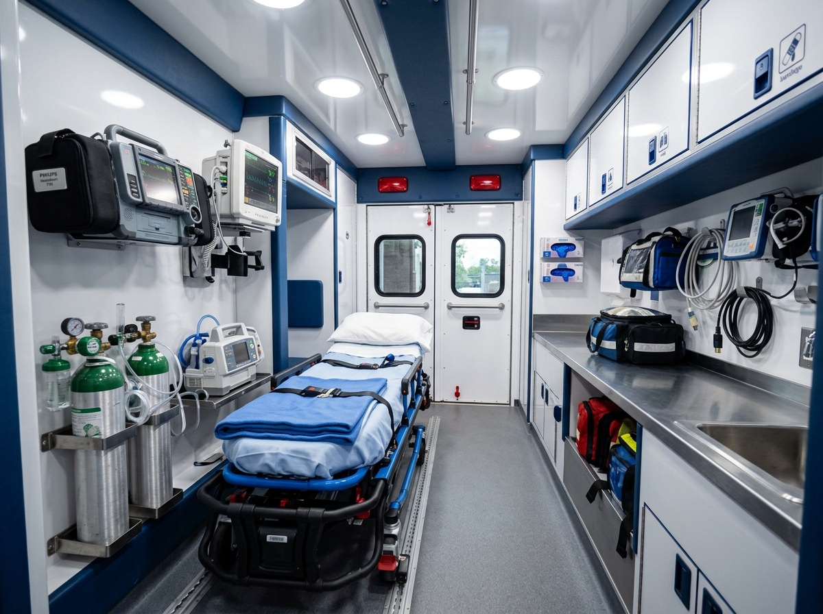 Advanced medical equipment inside Gyan Ambulance